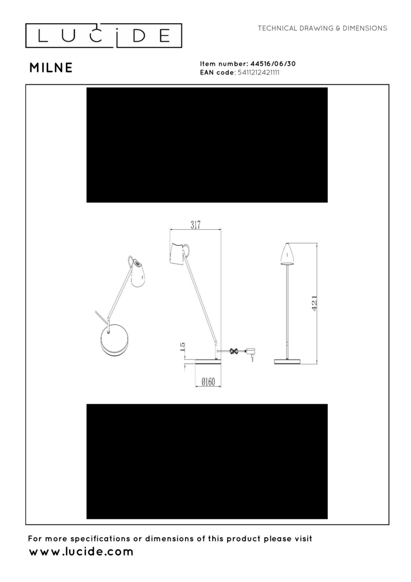 Lucide MILNE - Stolová lampa - LED Dim. - 1x8W 2700K - Čierna
